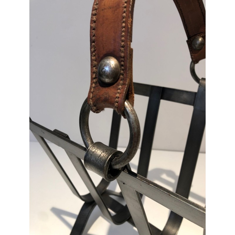 Porte-Revues en Acier et Cuir 