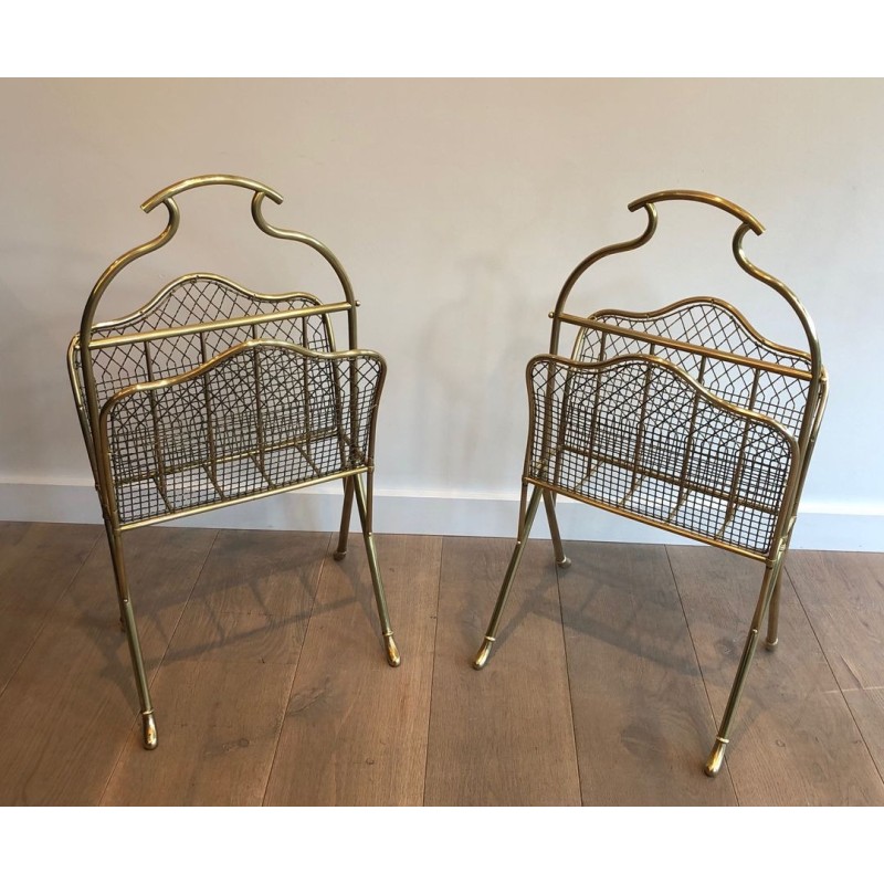 Pair of Neoclassical Brass Magazine Racks, Attr. Maison Jansen, c.1900