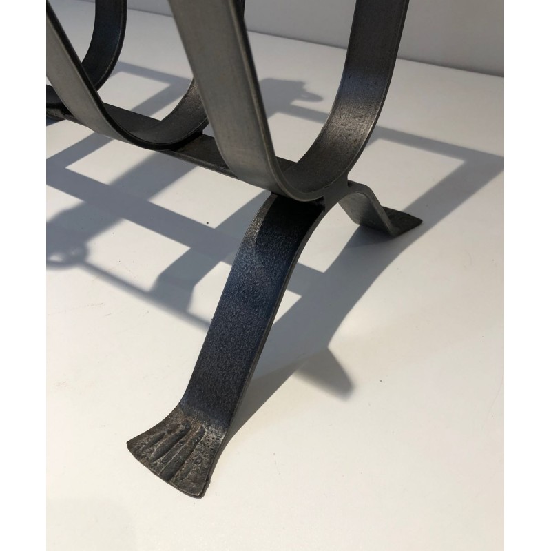 Steel & Leather Magazine Rack, Adnet Style, French, 1950 | Maison BARROIS