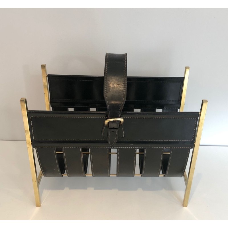 Porte-Revues Forme Sac à Main Laiton & Cuir, Jacques Adnet, Art Déco, v.1940