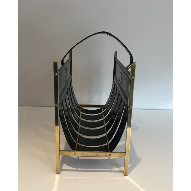 Porte-Revues Forme Sac à Main Laiton & Cuir, Jacques Adnet, Art Déco, v.1940