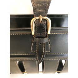 Handbag-Form Brass & Leather Magazine Rack, Jacques Adnet, Art Déco, c.1940