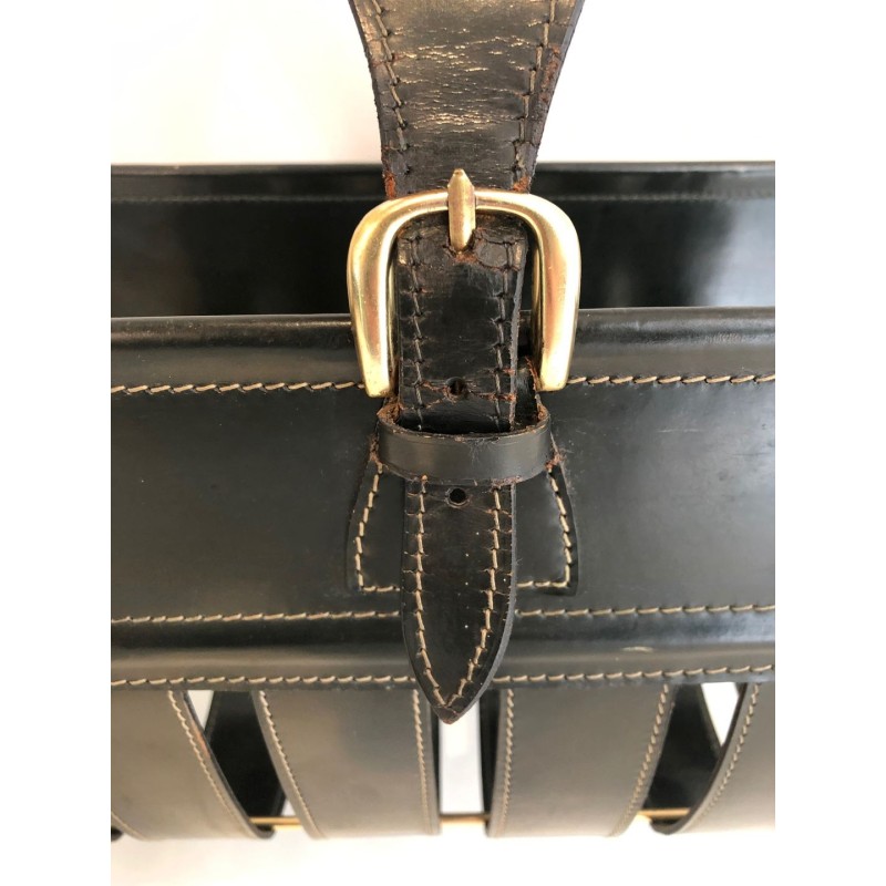 Porte-Revues Forme Sac à Main Laiton & Cuir, Jacques Adnet, Art Déco, v.1940