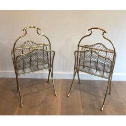 Pair of Neoclassical Brass Magazine Racks, Attr. Maison Jansen, c.1900