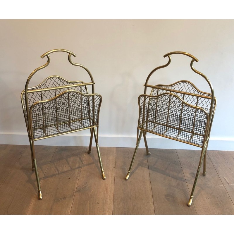 Pair of Neoclassical Brass Magazine Racks, Attr. Maison Jansen, c.1900