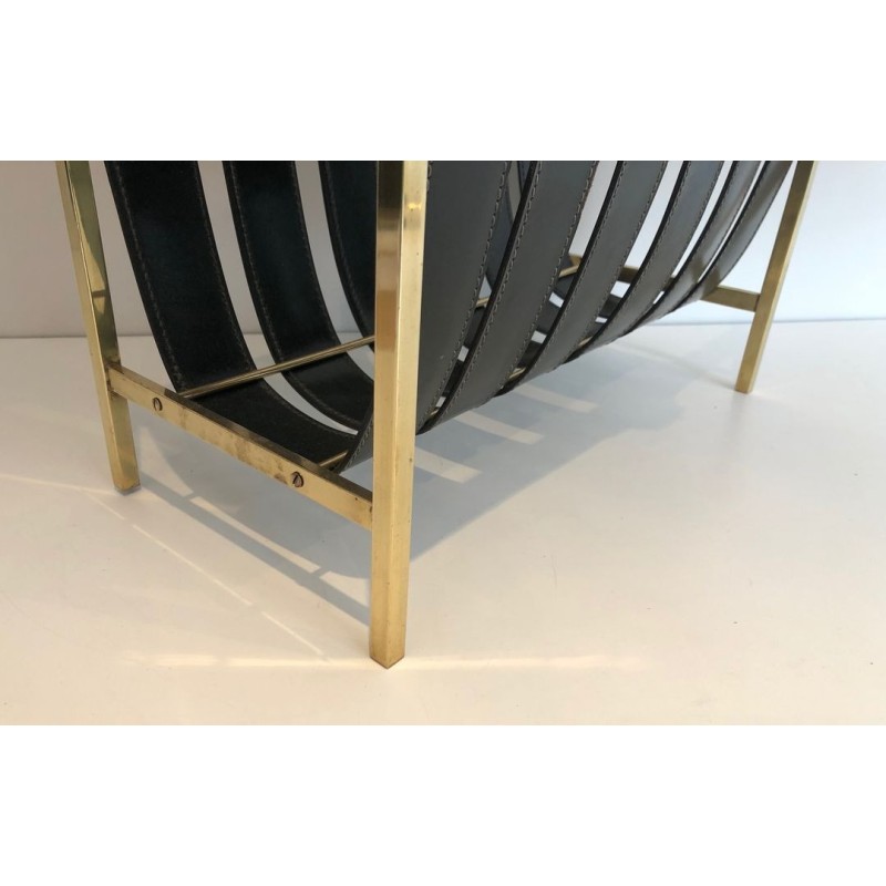 Porte-Revues Forme Sac à Main Laiton & Cuir, Jacques Adnet, Art Déco, v.1940
