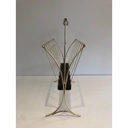 Porte-Revues Bois Noirci & Laiton, Travail Italien Mid-Century, v.1950