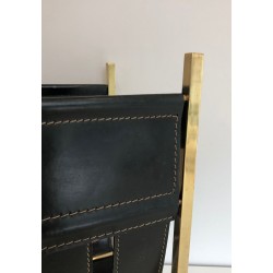 Handbag-Form Brass & Leather Magazine Rack, Jacques Adnet, Art Déco, c.1940