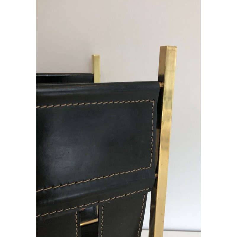 Porte-Revues Forme Sac à Main Laiton & Cuir, Jacques Adnet, Art Déco, v.1940