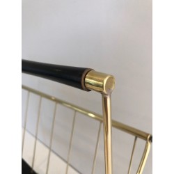Blackened Wood & Brass Magazine Rack, Italian Mid-Century Modern, c.1950