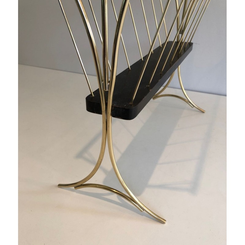 Porte-Revues Bois Noirci & Laiton, Travail Italien Mid-Century, v.1950