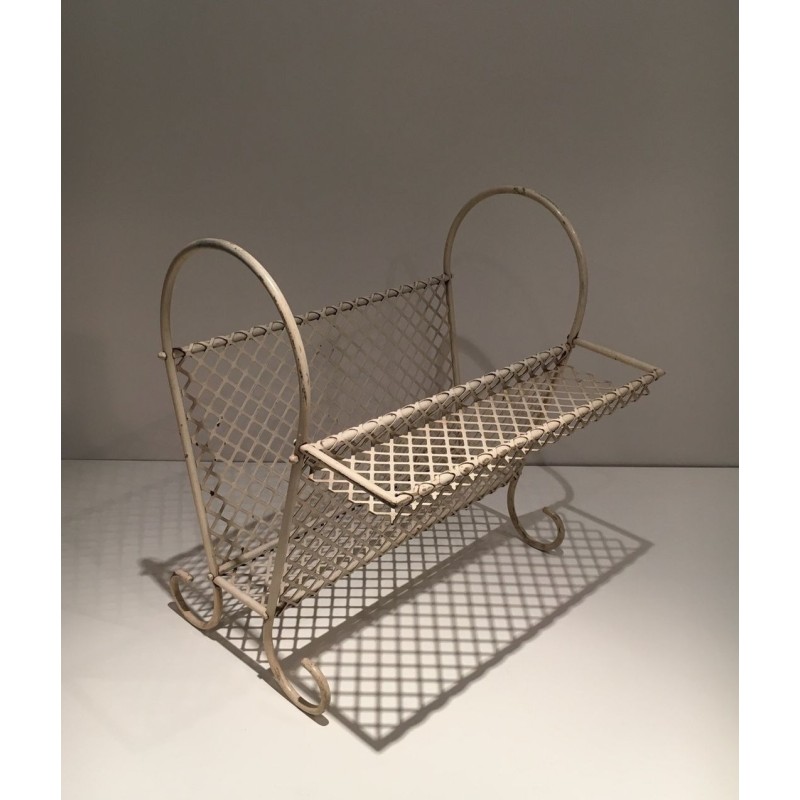 White Lacquered Perforated Steel Magazine Rack, in the Manner of Matégot, c.1950