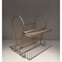 Porte-Revues Acier Laqué Blanc Perforé, dans le Goût de Matégot, v.1950