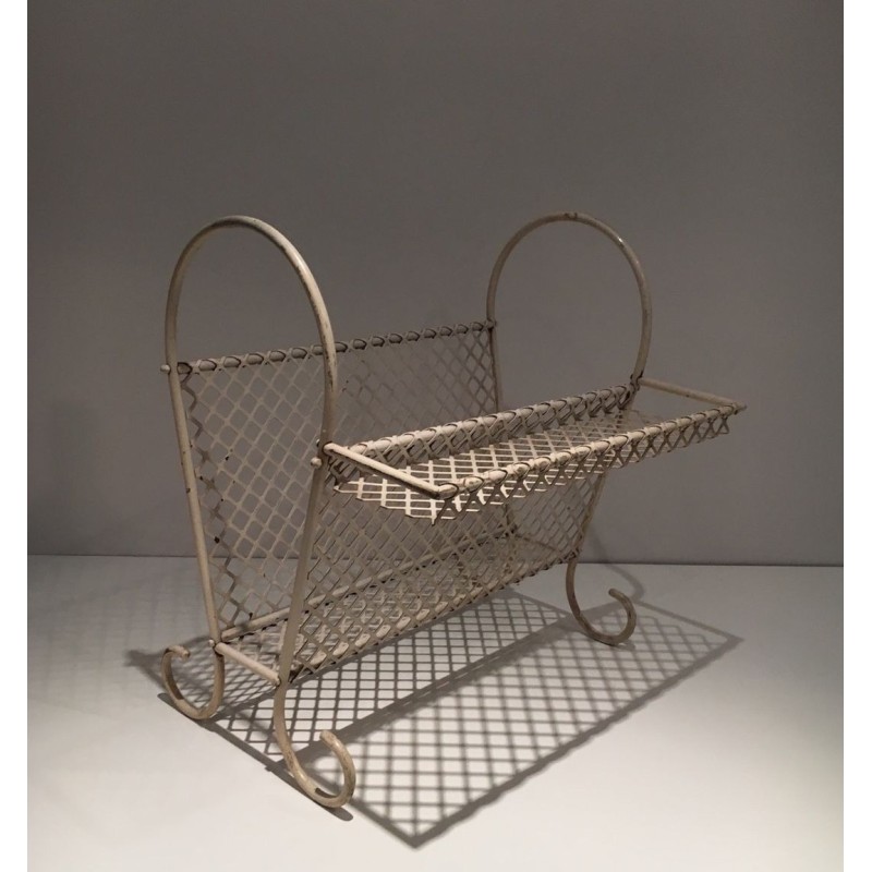 White Lacquered Perforated Steel Magazine Rack, in the Manner of Matégot, c.1950