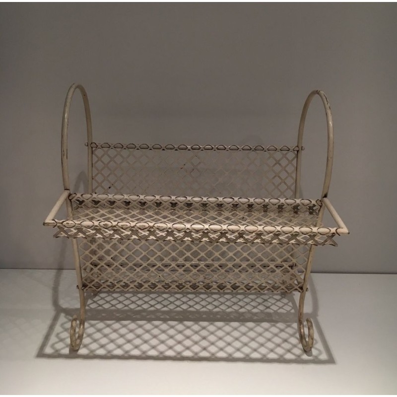 White Lacquered Perforated Steel Magazine Rack, in the Manner of Matégot, c.1950