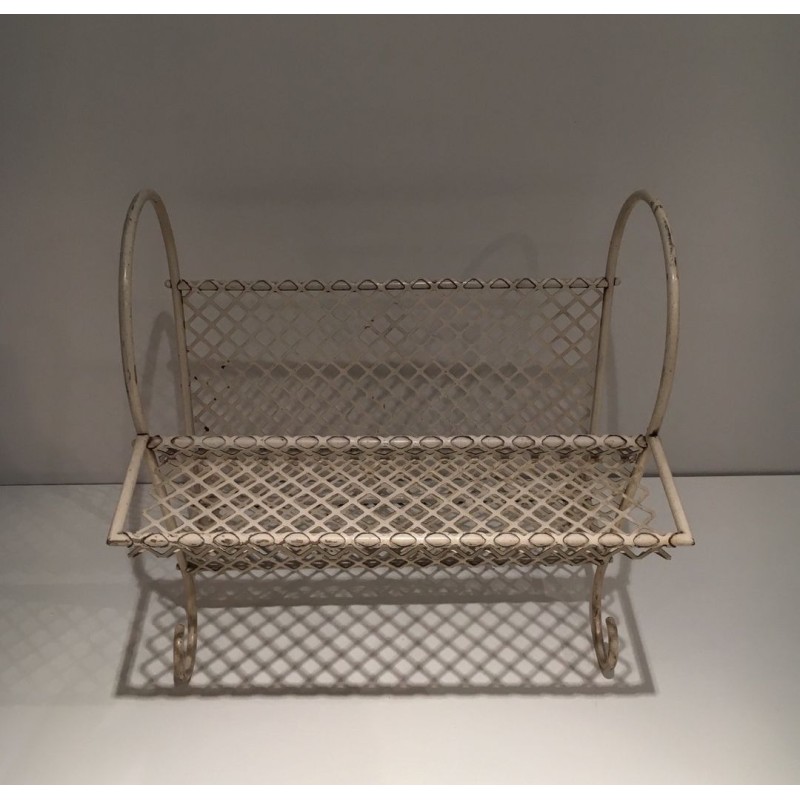 White Lacquered Perforated Steel Magazine Rack, in the Manner of Matégot, c.1950