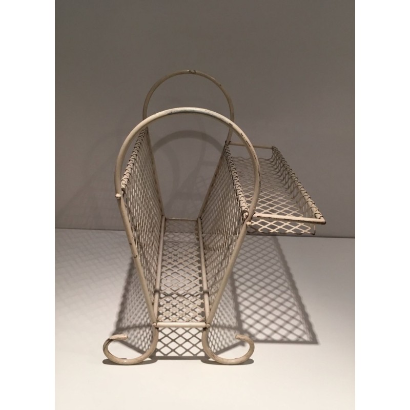 White Lacquered Perforated Steel Magazine Rack, in the Manner of Matégot, c.1950