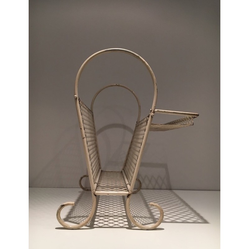 White Lacquered Perforated Steel Magazine Rack, in the Manner of Matégot, c.1950