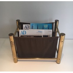 Porte-Revues Métal Doré et Tissu, Arts Décoratifs Français, v.1970