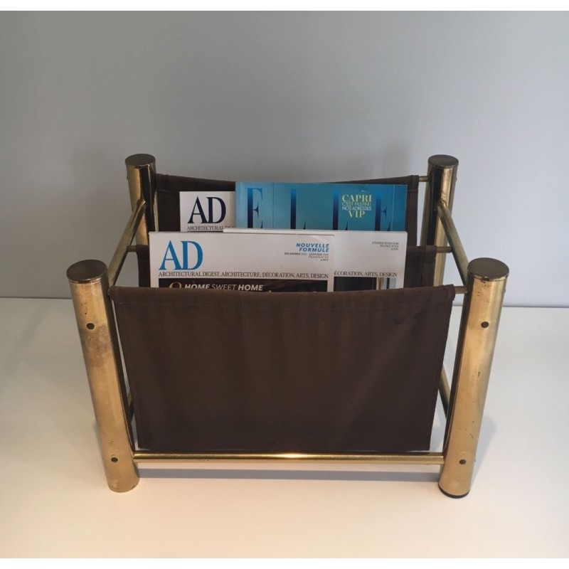Porte-Revues Métal Doré et Tissu, Arts Décoratifs Français, v.1970