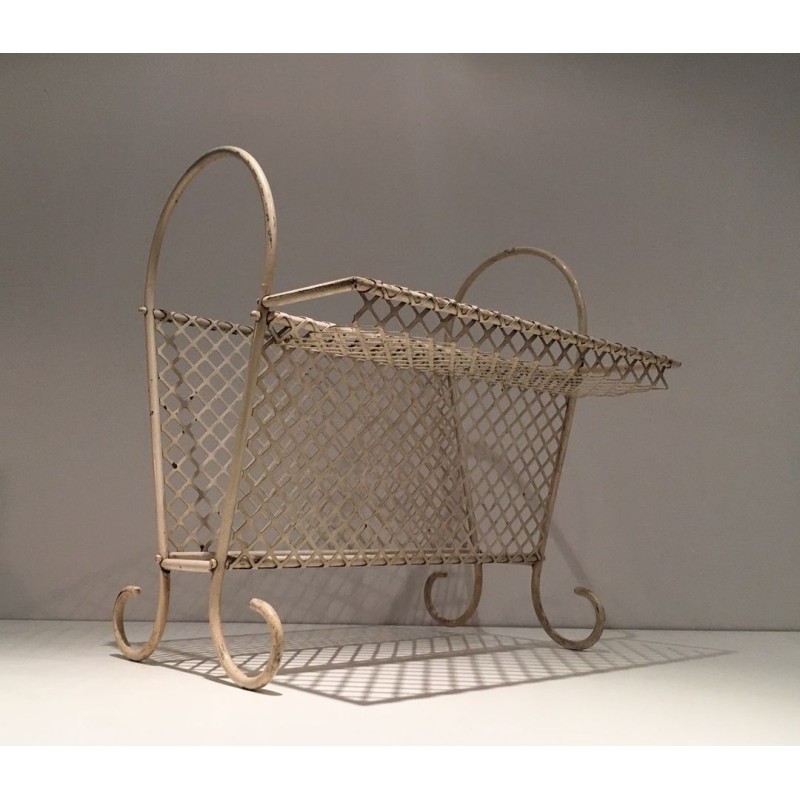 Porte-Revues Acier Laqué Blanc Perforé, dans le Goût de Matégot, v.1950