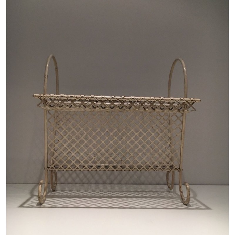 White Lacquered Perforated Steel Magazine Rack, in the Manner of Matégot, c.1950