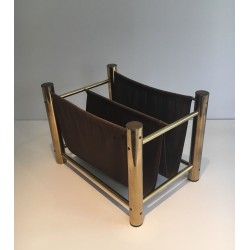 Porte-Revues Métal Doré et Tissu, Arts Décoratifs Français, v.1970
