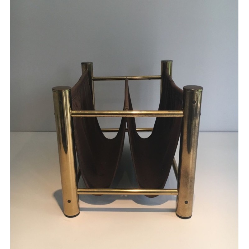 Porte-Revues Métal Doré et Tissu, Arts Décoratifs Français, v.1970