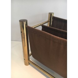 Porte-Revues Métal Doré et Tissu, Arts Décoratifs Français, v.1970