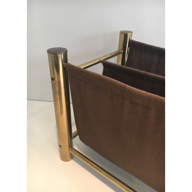 Gilt Metal and Fabric Magazine Rack, French Decorative Arts, c.1970