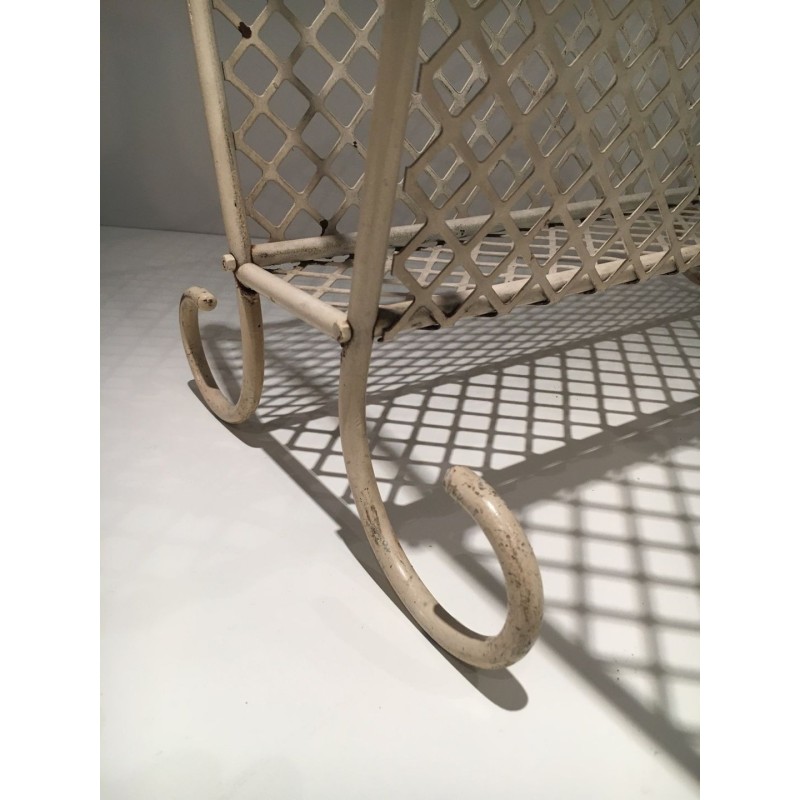 White Lacquered Perforated Steel Magazine Rack, in the Manner of Matégot, c.1950