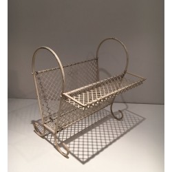 Porte-Revues Acier Laqué Blanc Perforé, dans le Goût de Matégot, v.1950