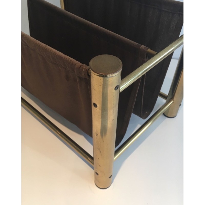 Gilt Metal and Fabric Magazine Rack, French Decorative Arts, c.1970