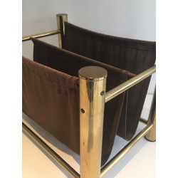 Porte-Revues Métal Doré et Tissu, Arts Décoratifs Français, v.1970