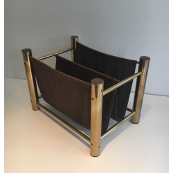 Porte-Revues Métal Doré et Tissu, Arts Décoratifs Français, v.1970