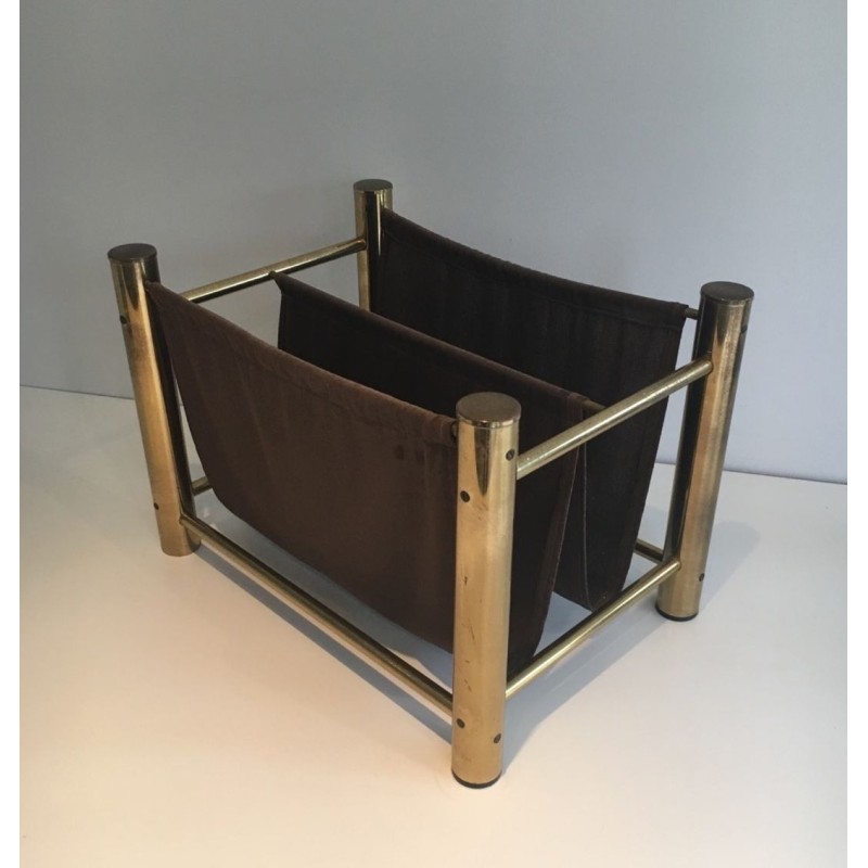 Porte-Revues Métal Doré et Tissu, Arts Décoratifs Français, v.1970