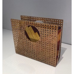 Porte-Revues "Sac à Main" en Plexiglass et Cannage Incrusté dans le Goût de Christian Dior et Gabriella Crespi 