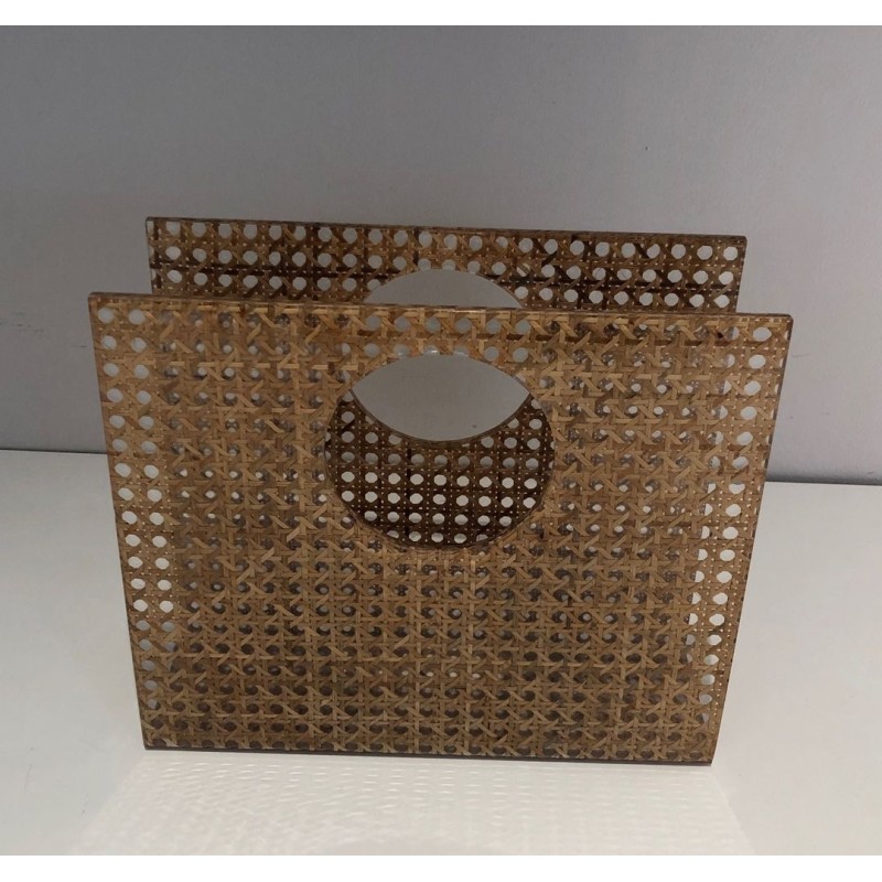 Plexiglass & Cane Magazine Rack, Dior-Crespi Style, French, circa 1970