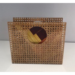 Porte-Revues "Sac à Main" en Plexiglass et Cannage Incrusté dans le Goût de Christian Dior et Gabriella Crespi 