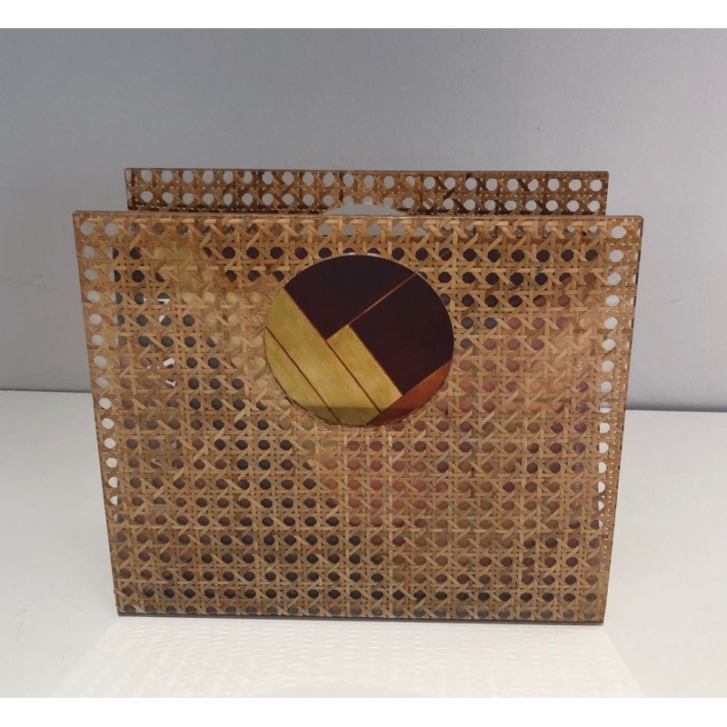 Porte-Revues Plexiglass Cannage, Goût Dior-Crespi, Travail Français, vers 1970
