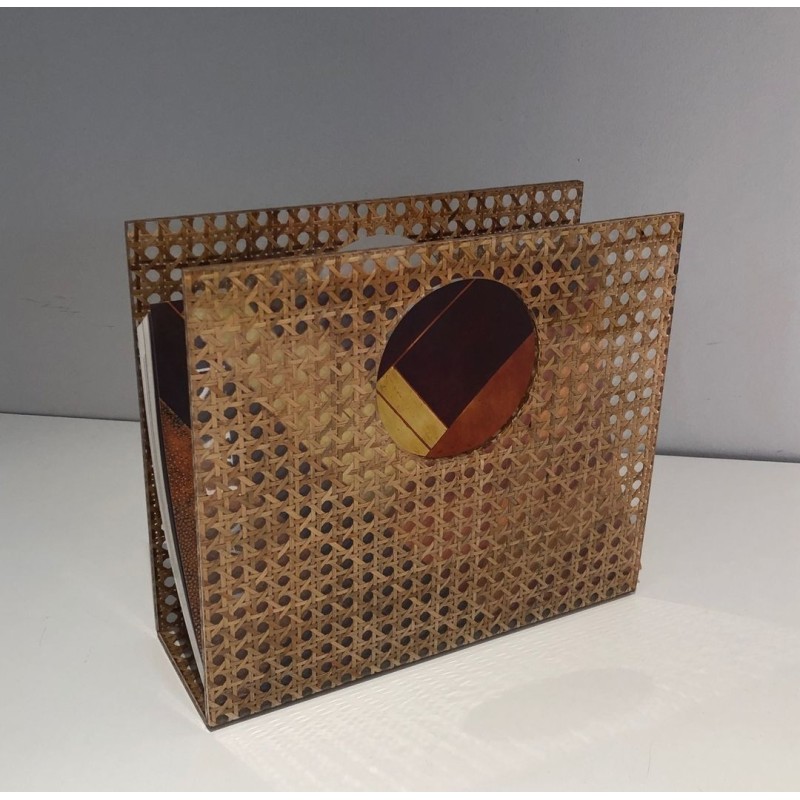 Plexiglass & Cane Magazine Rack, Dior-Crespi Style, French, circa 1970