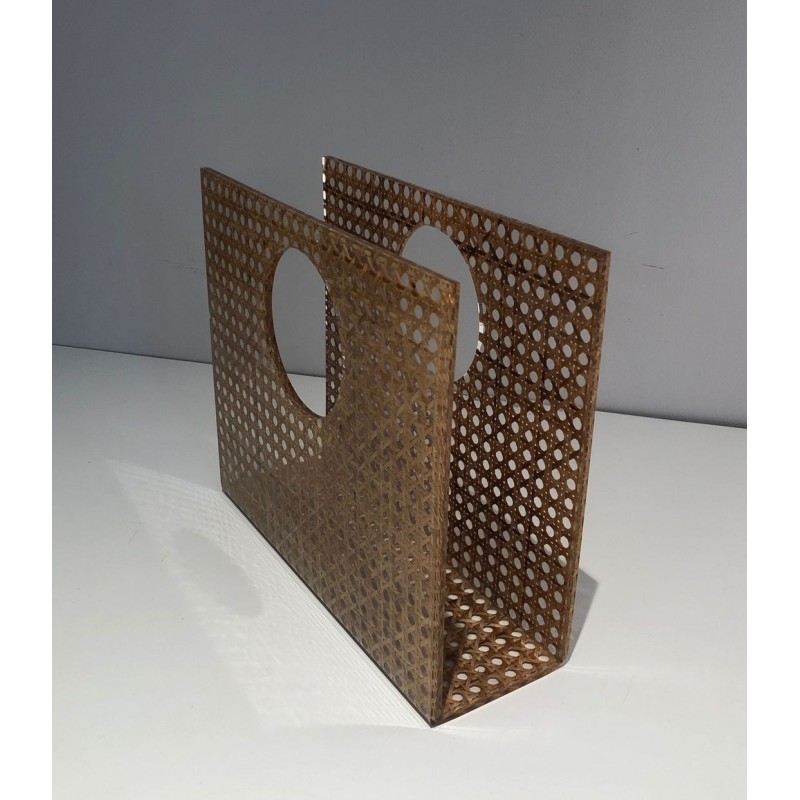 Plexiglass & Cane Magazine Rack, Dior-Crespi Style, French, circa 1970