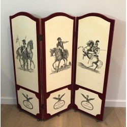 Napoleonic Screen, Fornasetti Style, Red Velvet & Print, French, circa 1940