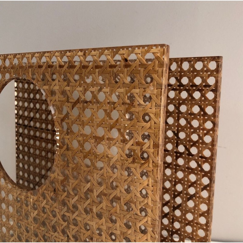 Porte-Revues "Sac à Main" en Plexiglass et Cannage Incrusté dans le Goût de Christian Dior et Gabriella Crespi 