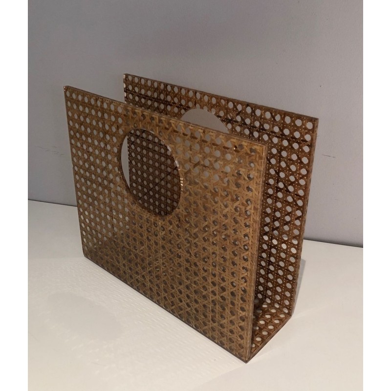Porte-Revues "Sac à Main" en Plexiglass et Cannage Incrusté dans le Goût de Christian Dior et Gabriella Crespi 