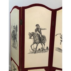 Paravent Napoléonien Fornasetti, Velours Rouge Imprimé, Travail Français, vers 1940
