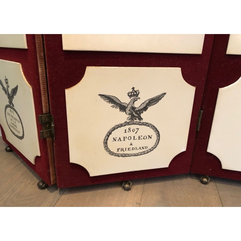 Napoleonic Screen, Fornasetti Style, Red Velvet & Print, French, circa 1940