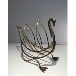 Porte-Revues Cygne en Laiton, Néo-classique, Travail Italien, Goût Jansen, vers 1940
