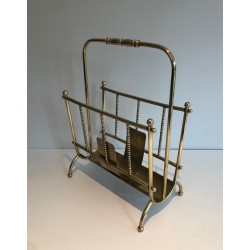 Neoclassical Brass Magazine Rack, French Grand-Luxe Style, circa 1970