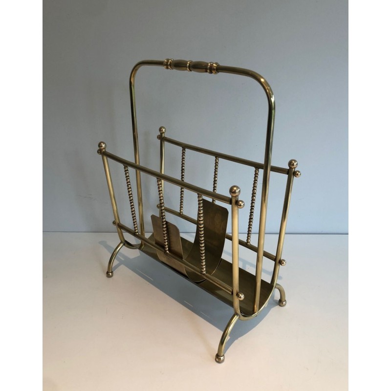 Neoclassical Brass Magazine Rack, French Grand-Luxe Style, circa 1970